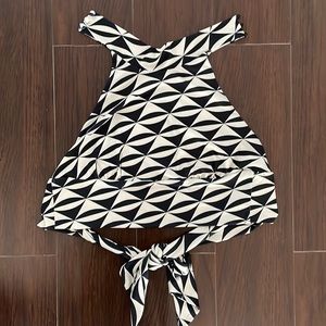 Dynamite fun black and beige geometric halter top with open back & tie up back